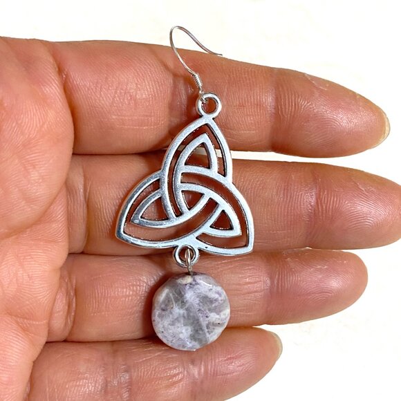 2/$20, Genuine Purple Opalized Fluorite Triqueta Sterling Silver Earrings - Picture 7 of 9